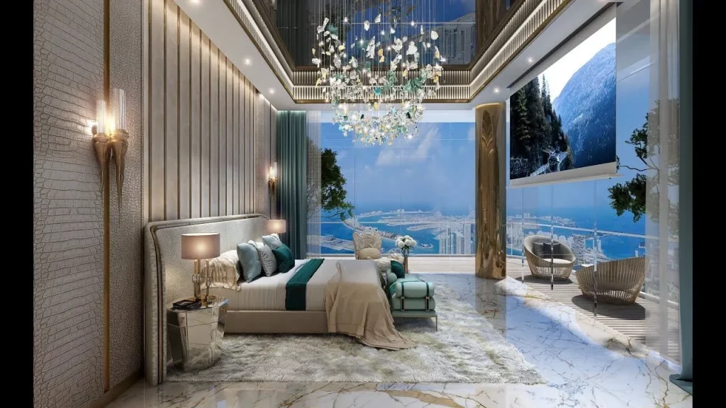 lucury damac bay apartement room in which bed and all other luxury furniture is placed